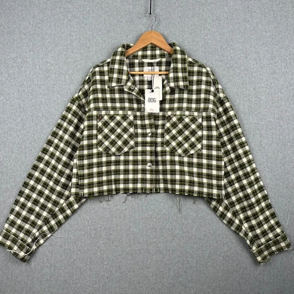 Urban Outfitters BDG Carissa Flannel Cropped Shirt Jacket Womens Large NWT Green